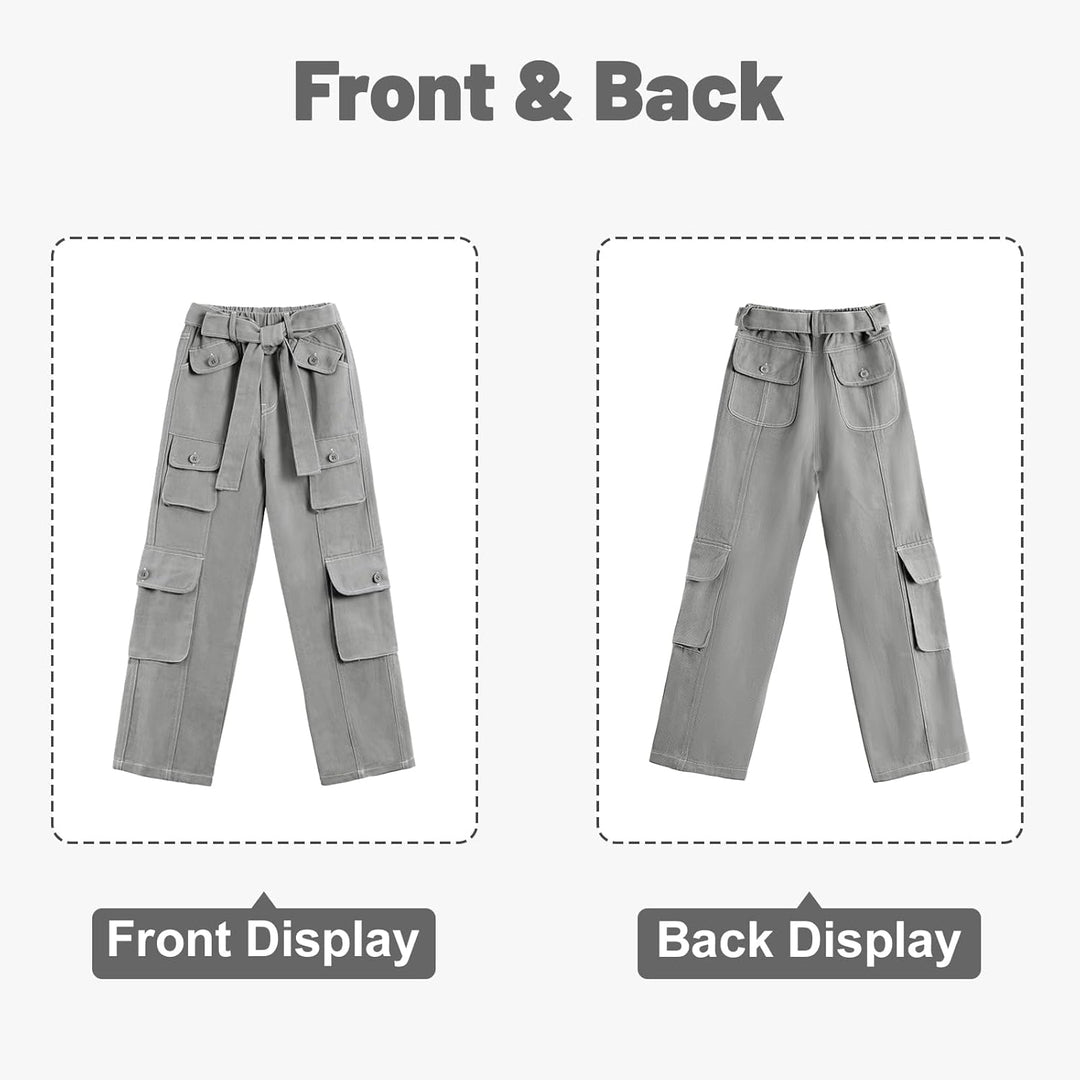 Rolanko Baggy Cargo Jeans für Mädchen, Elastische Hose mit Hoher Taille und Weitem Bein Y2K Jeanshos