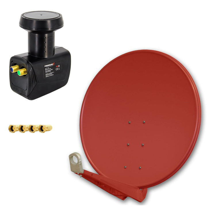 Premium X DELUXE100 SAT Anlage 100cm Alu Rot Twin LNB 2 Teilnehmer Sky Full HD 3D TV Set Ziegelrot,