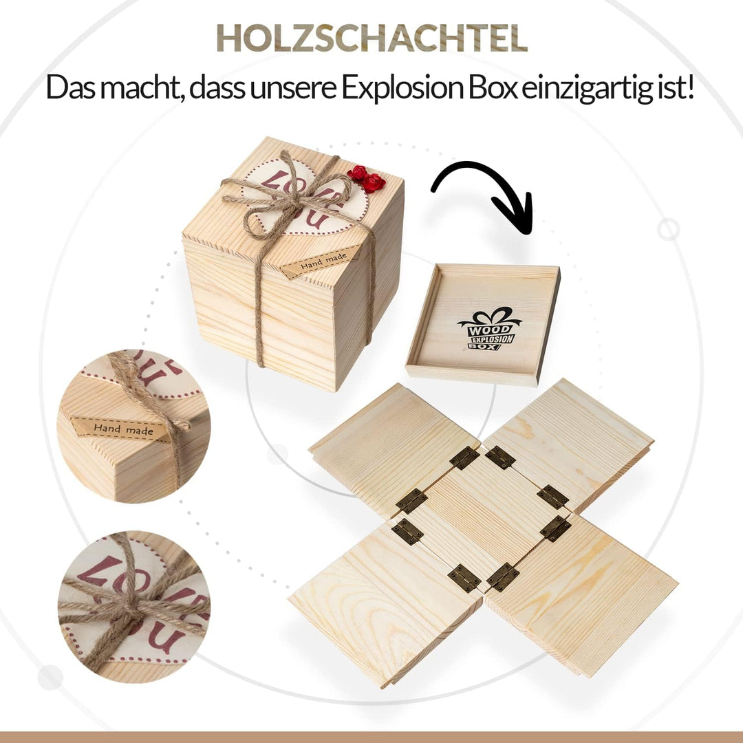 WoodExplosionBox Holzkiste Explosion Box Überraschungsbox – DIY Geburtstag Geschenk Box – Explosions
