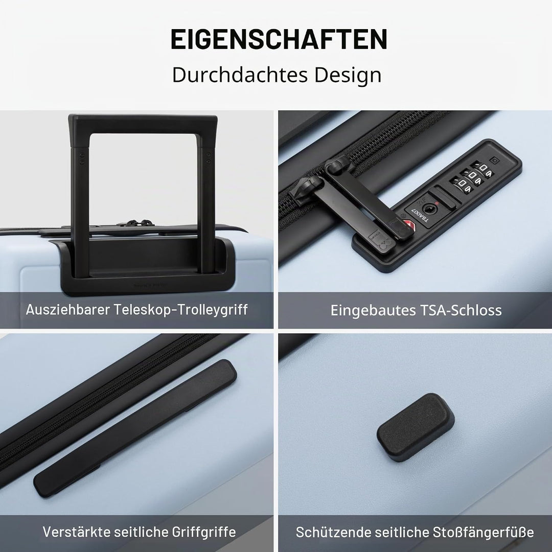 LEVEL8 Koffer Trolleys handgepäck Leichtgewicht 100% PC mit Organizer Set 4-teilig TSA Zahlenschloss