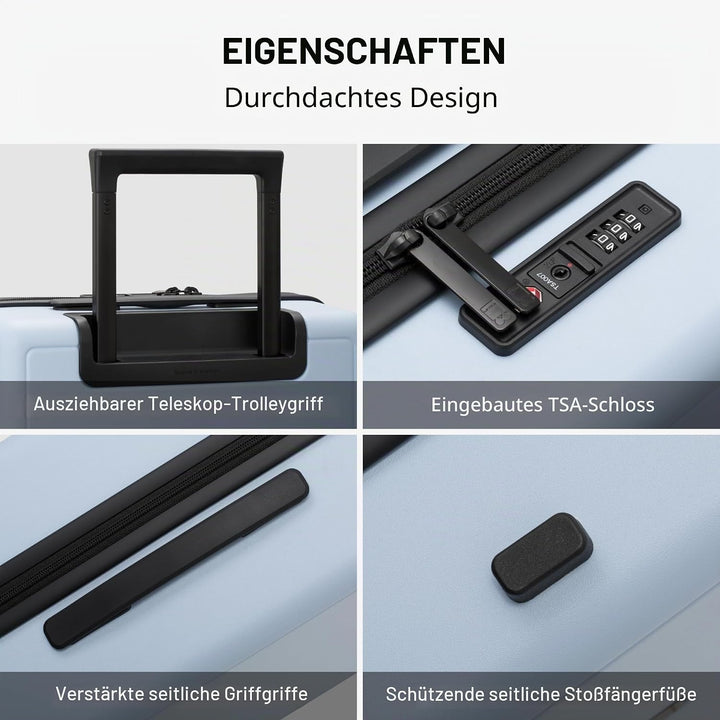 LEVEL8 Koffer Trolleys handgepäck Leichtgewicht 100% PC mit Organizer Set 4-teilig TSA Zahlenschloss