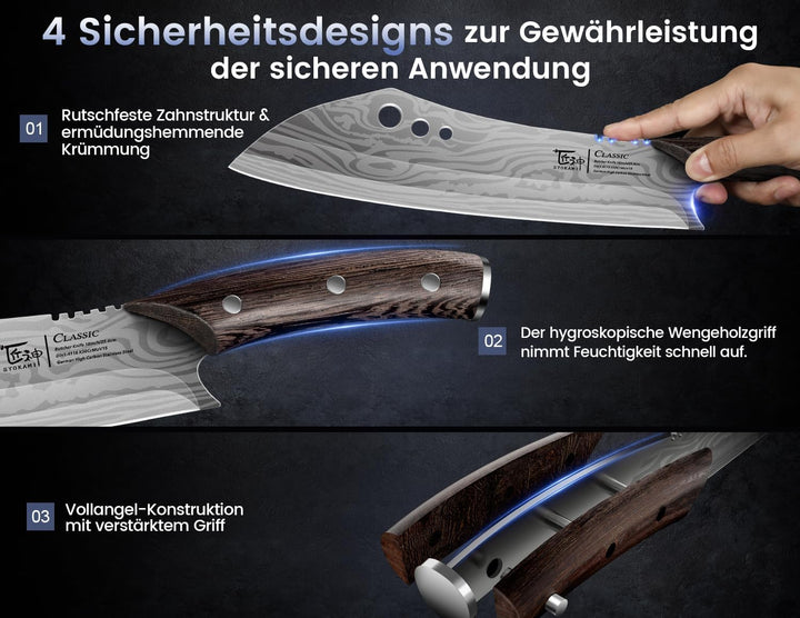 Metzgermesser, Kochmesser mit Kräuterstripper, Japanisches Küchenmesser aus Hochkohlenstoffstahl zum