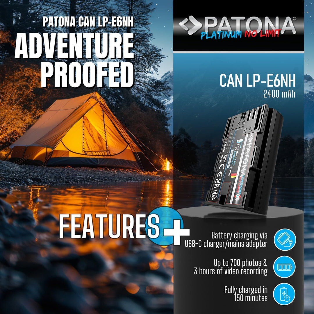 PATONA Platinum USB-C Akku LP-E6NH Kompatibel mit Canon EOS R5, R6, R6II, R7