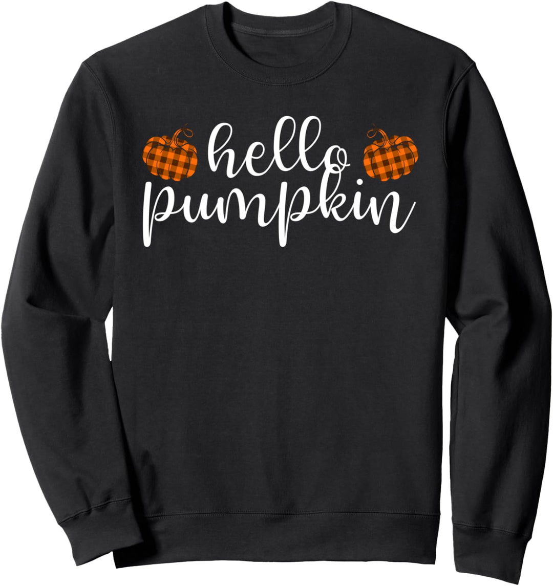 Hello Pumpkin Buffalo Plaid Orange Checkered Halloween Funny Sweatshirt