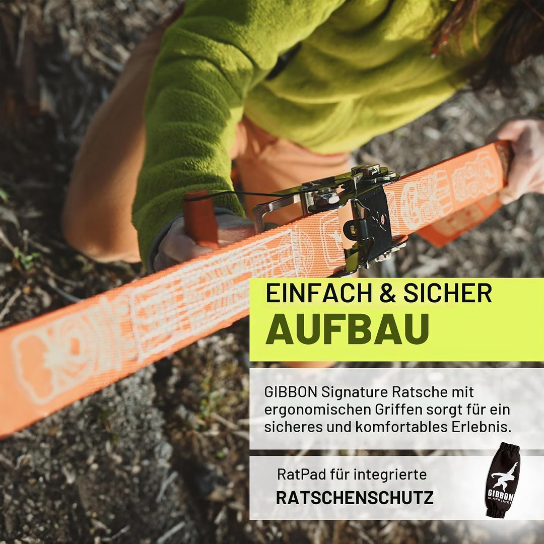 Gibbon Slacklines Travel Line | Leichtes, Kompaktes 15m Slackline-Set für Anfänger &amp; Fortgeschritten