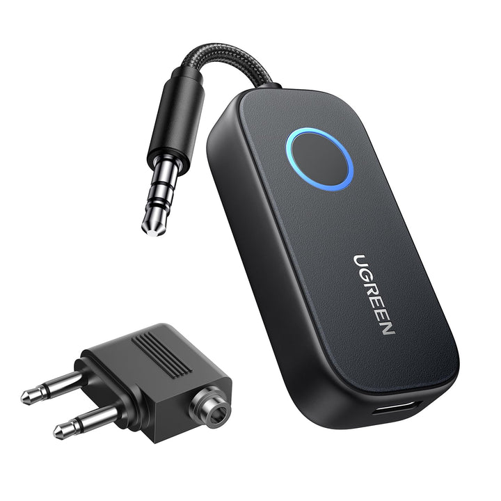 UGREEN Flugzeug Bluetooth 5.2 Sender mit Extra Dual 3.5 mm AUX Adapter, Bluetooth Adapter für Zwei K