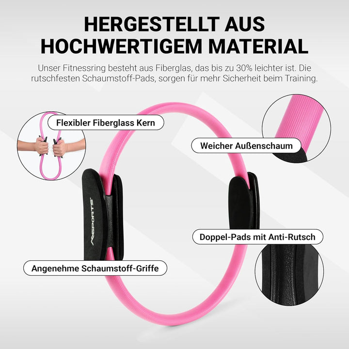 MSPORTS Pilates Ring Premium I Widerstandsring - Doppelgriff Pilates Yoga Ring 38 cm Übungskreis Pas