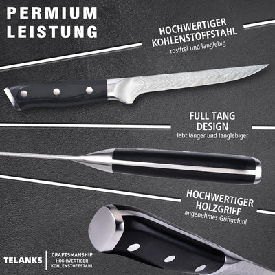 TELANKS Filetiermesser 15cm, Profi Filetiermesser von Fisch und Fleisch, Fischmesser mit Geschenkbox