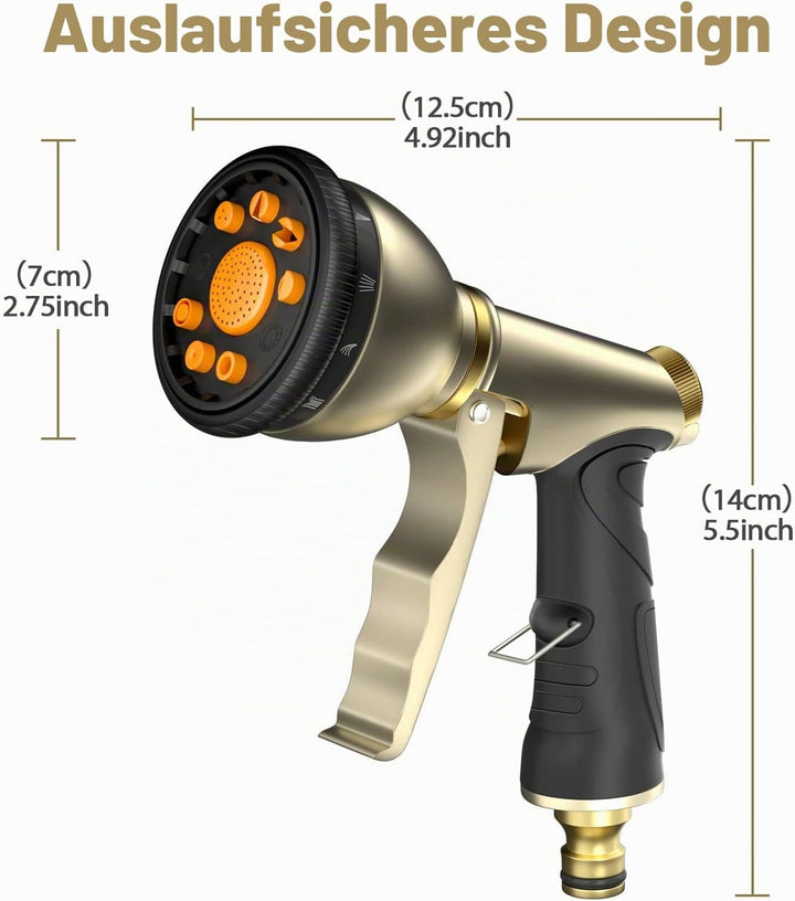 Garten Handbrause Wasserspritze, 100% Robustes Metallgehäuse, mit Einstellbarem Wasserdurchfluss und