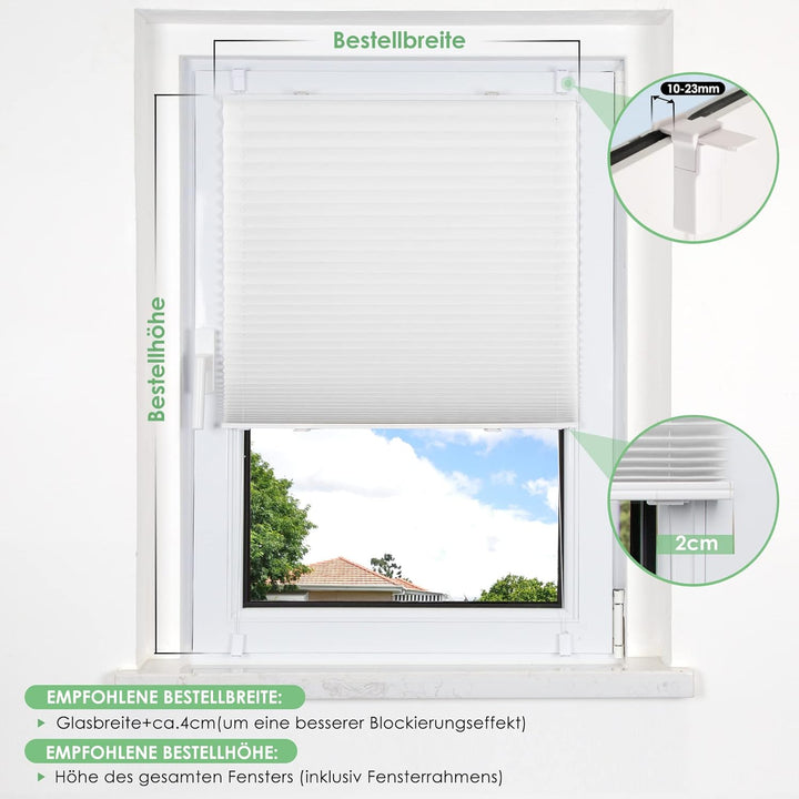 bobodeco Plissee ohne Bohren Klemmfix Faltrollo Jalousie Weiss 55x150cm (BxH), Plisseerollo Sichtsch