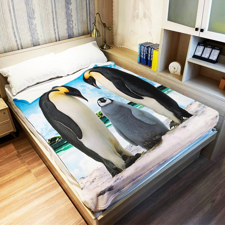 YISUMEI Kuscheldecke Blauer Himmel Pinguin Decke Flauschige Weich Fleecedecke für Sofa Bett 135x200c