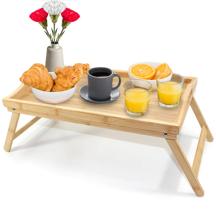 Betttablett klappbar gross Bambus Frühstückstablett fürs Bett Serviertablett mit Beinen Tablett Esse