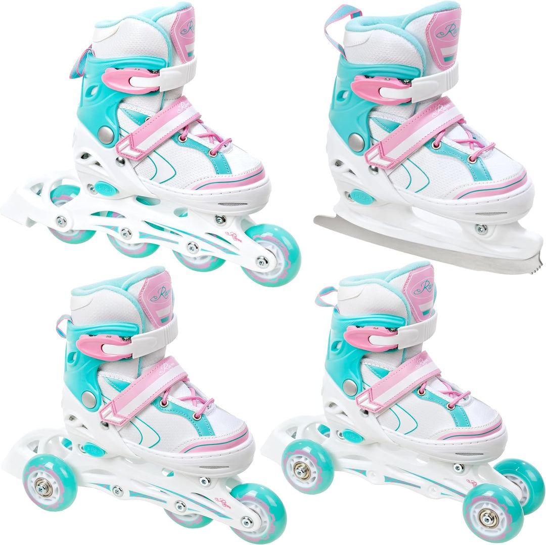 RAVEN 4in1 Inline Skates Triskates Rollschuhe Schlittschuhe Inliner für Kinder Mädchen verstellbar m