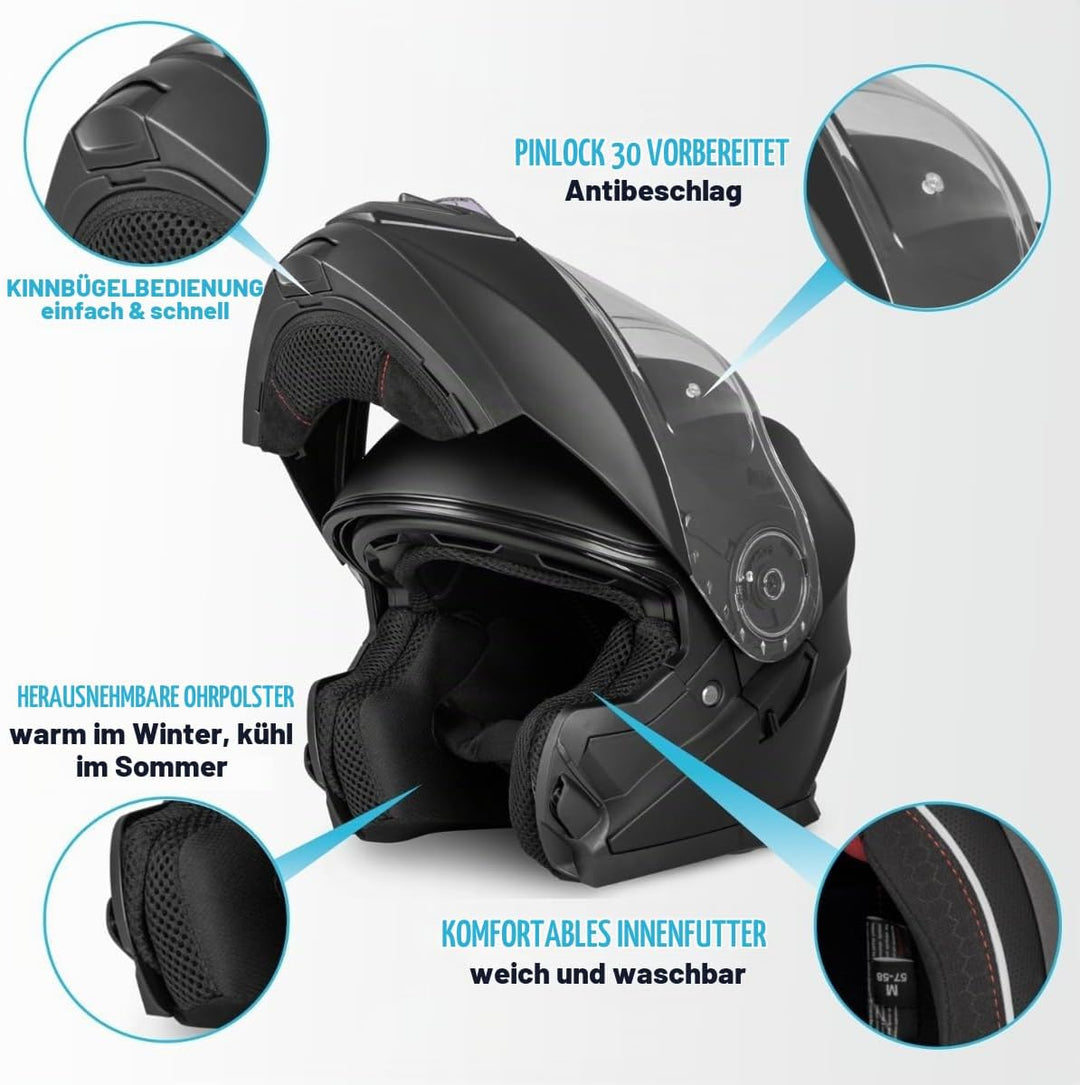 VINZ Santos Klapphelm mit Sonnenblende | ECE 22.06 &amp; PINLOCK vorbereitet | Motorrad Helm Integralhel