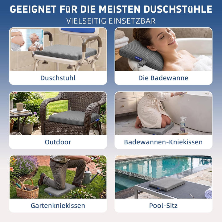 Duschsitzkissen rutschfest wasserdurchlässig grau, Grau