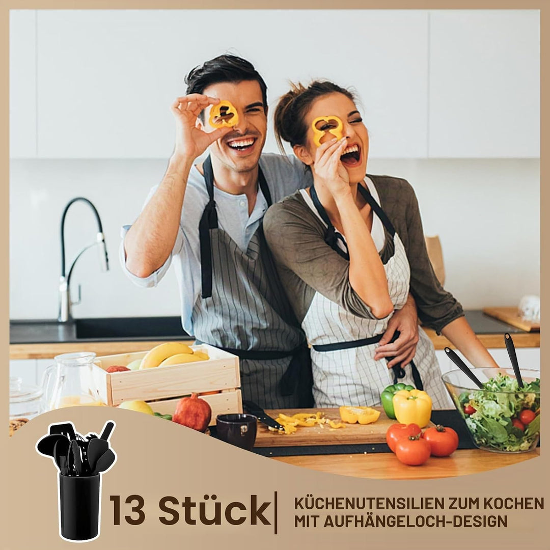 Küchenhelfer Set, 13 Stück Silikon küchenutensilien set, hitzebeständige Antihaft Küchenutensilien K