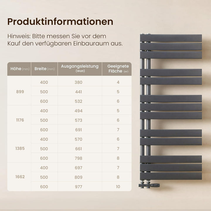 Heilmetz Badheizkörper Anthrazit Handtuchtrockner Heizung 400 x 1176 mm Bad Heizkörper Handtuchheizk