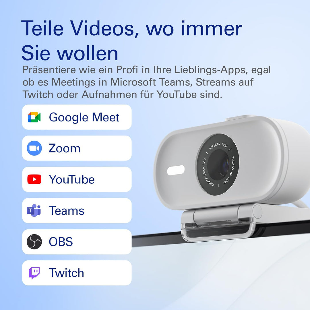 Elgato Facecam Neo – Full HD-Webcam mit komfortabler Sichtschutzkappe, Lichtkorrektur, für Videokonf