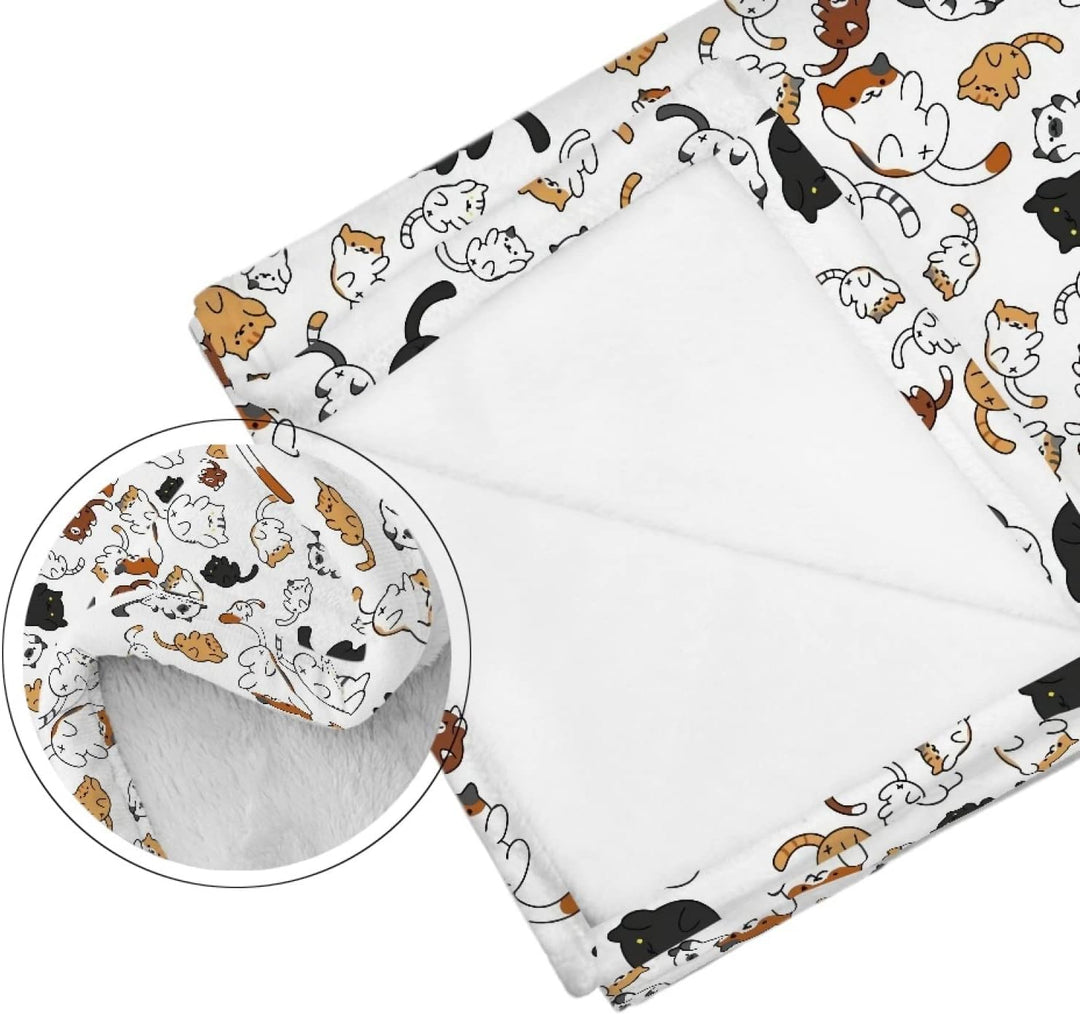 Niedliche Katzen-Kätzchen-Kinderdecke, Cartoon-Tiere, Bettwäsche für Mädchen, weiss, warm, Korallen-