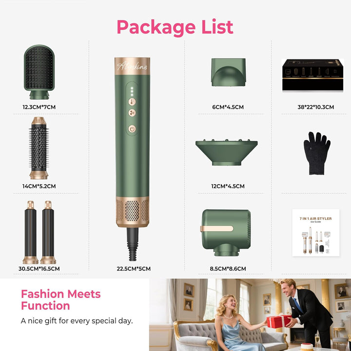 7 In 1 Airstyler Pro, Atopskins Hairstyler Warmluftbürste Set, 11,0000 Rpm Föhn mit Diffusor, Rundbü