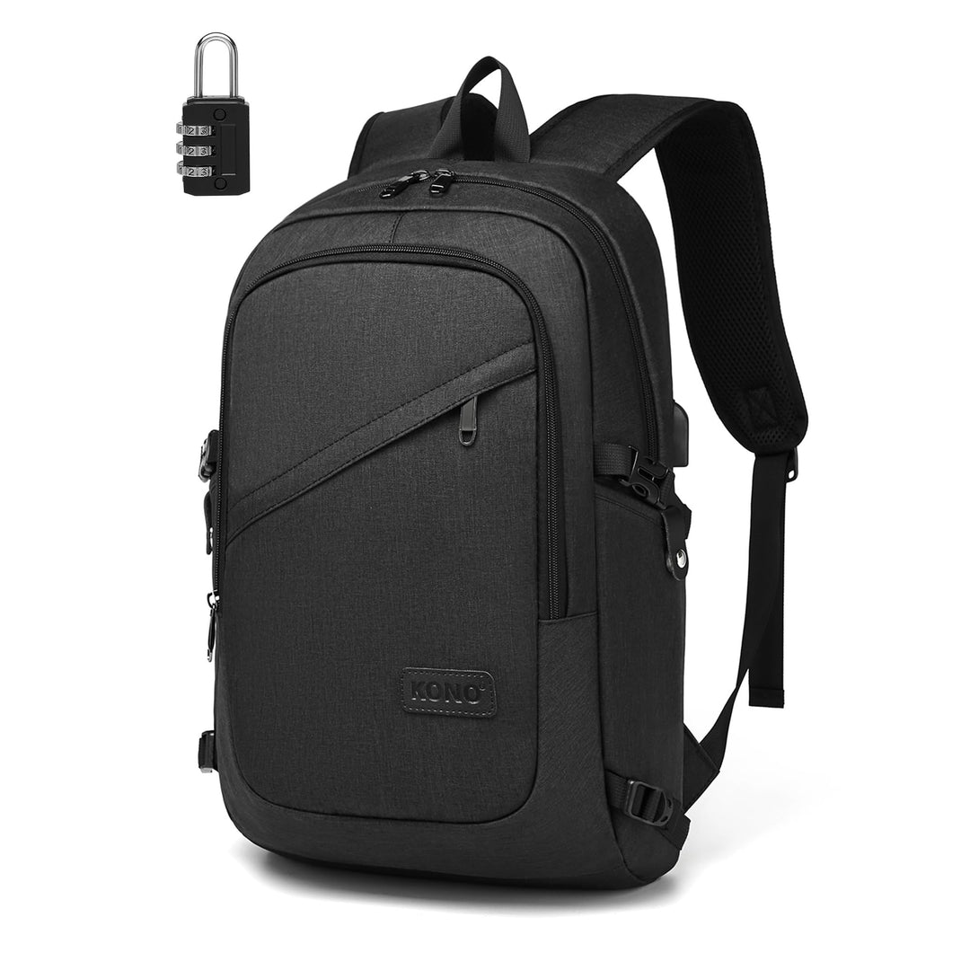 Kono Laptop-Rucksack Diebstahlsicherung Reisen Geschäft Arbeiten Computer Schwarz, Schwarz