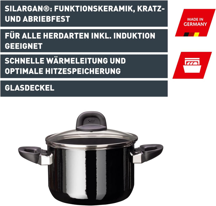 Silit Modesto Line Kochtopf gross 20cm, Nudeltopf mit Glasdeckel, Fleischtopf Induktion 3,7l, Silarg