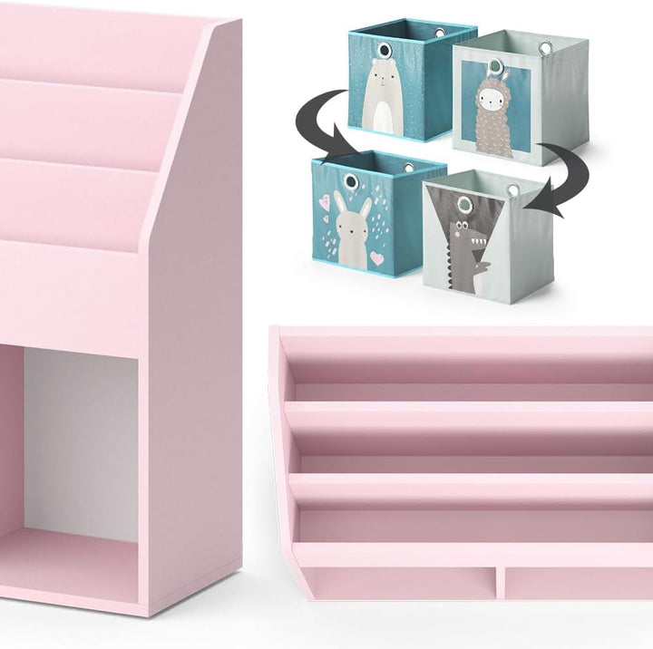 Vicco Kinderregal Rosa Luigi mit 2 Faltboxen (Bär, Schaf) - 72x79x31 cm hergestellt aus Spanplatte -