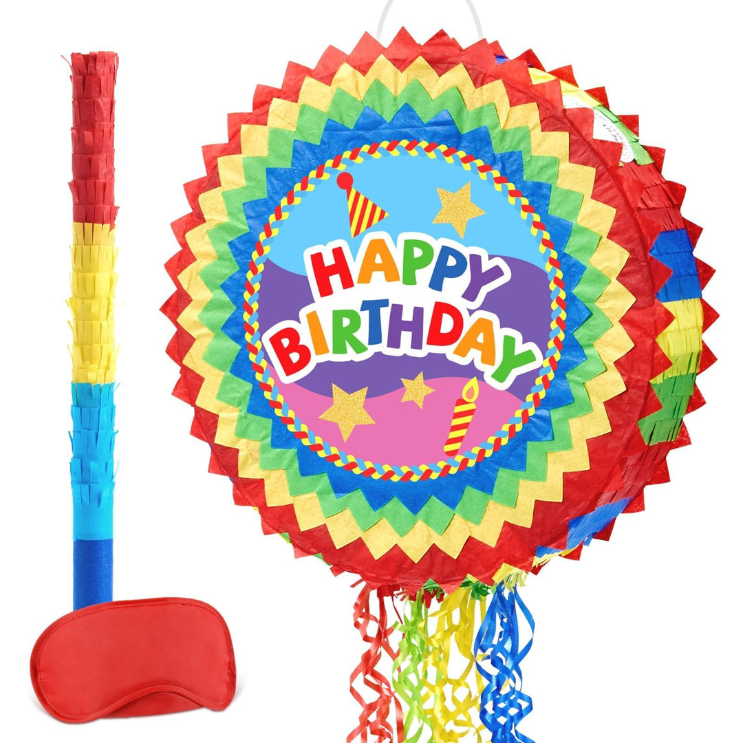 WERNNSAI Pinata – Geburtstag Pinata Kinder Bunt Piñata Set mit Stock Augenbinde Zugschnur Geburtstag