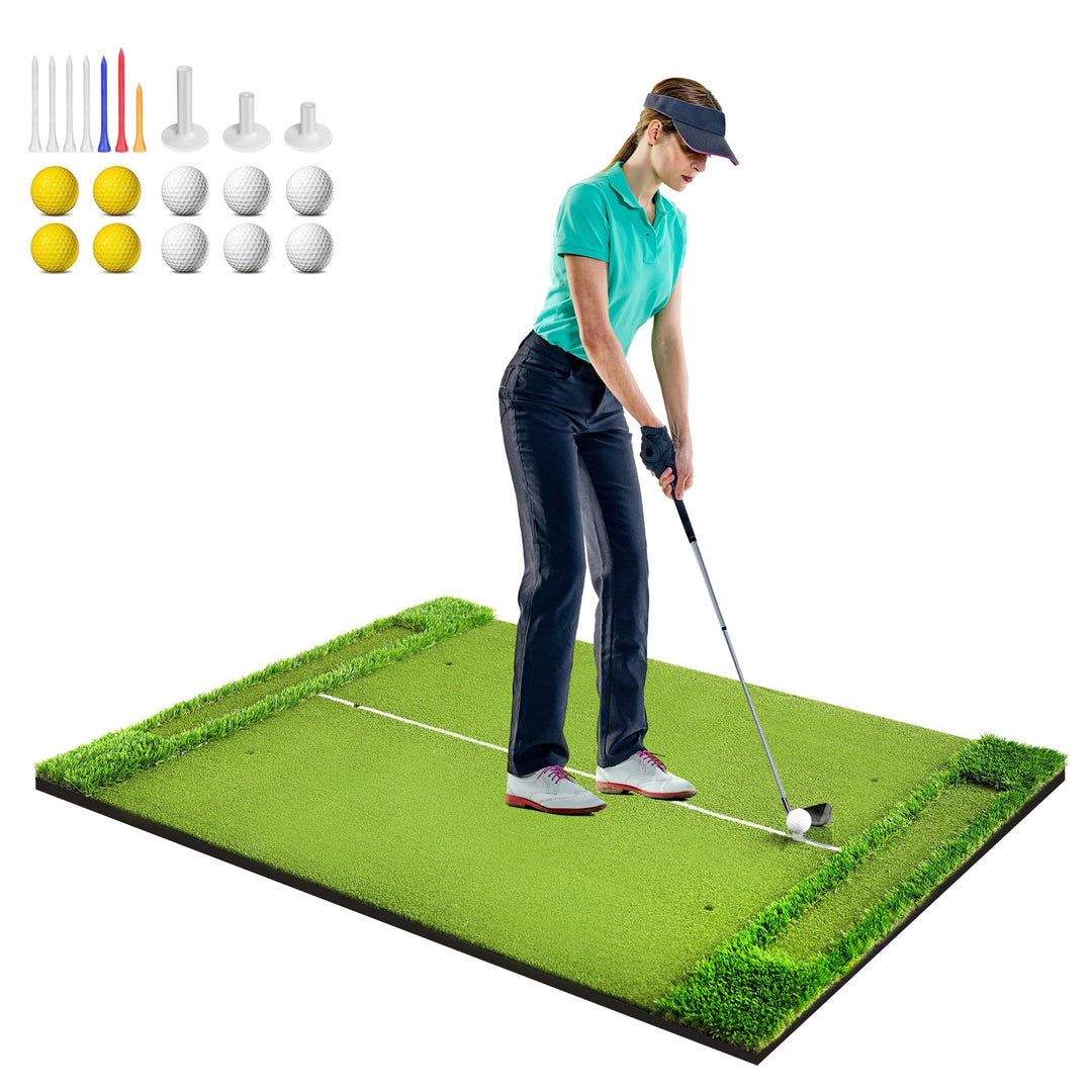 Golfmatte 150 x 120cm, Golf Abschlagmatte, Golf Übungsmatte mit 10 Golfbällen & 3 Gummi-Tees, 6 Absc