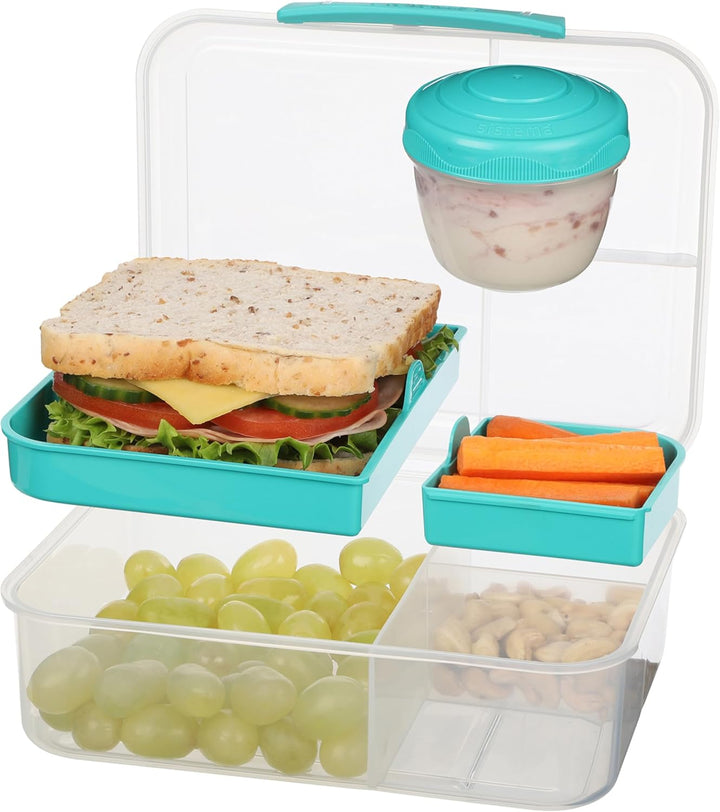 Sistema Bento Box TO GO Brotdose mit Fächern | 1,65 L Lunchbox mit Joghurt- /Fruchtbehälter | Lunchb