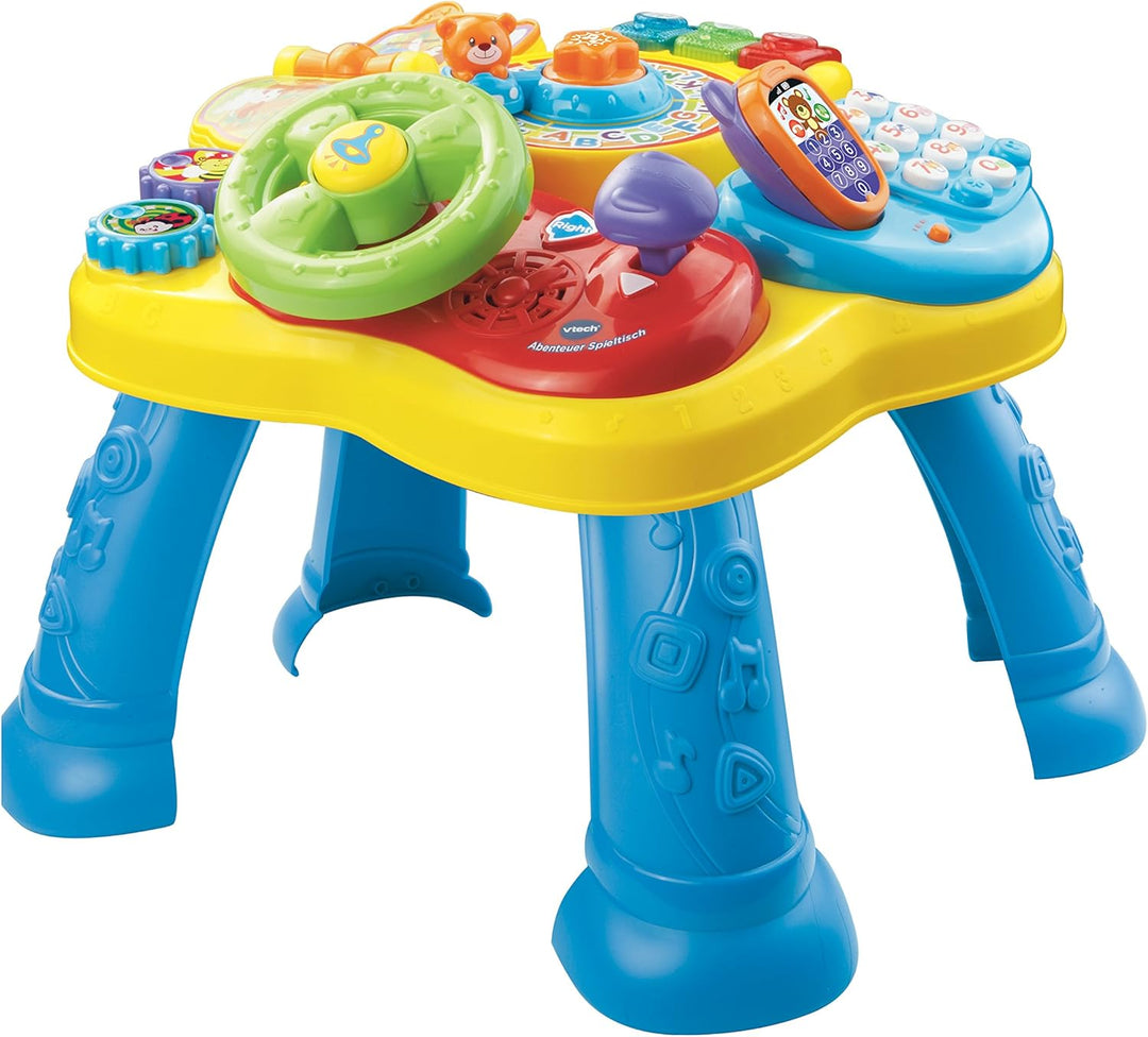 VTech ABC-Eisenbahnspielzeug, bunt, deutsch & Baby Abenteuer Spieltisch – Bunter Babyspieltisch mit