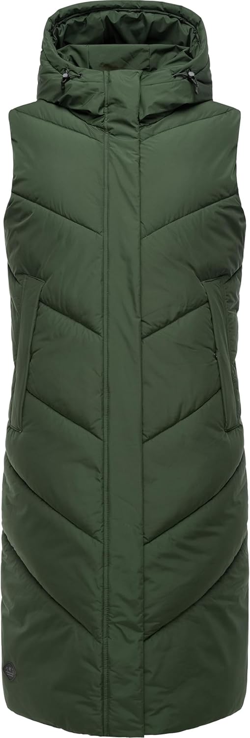 Ragwear Damen warme wasserdichte Winter Steppweste mit Kapuze Suminka Vest XS-6XL XS Dark Olive, XS