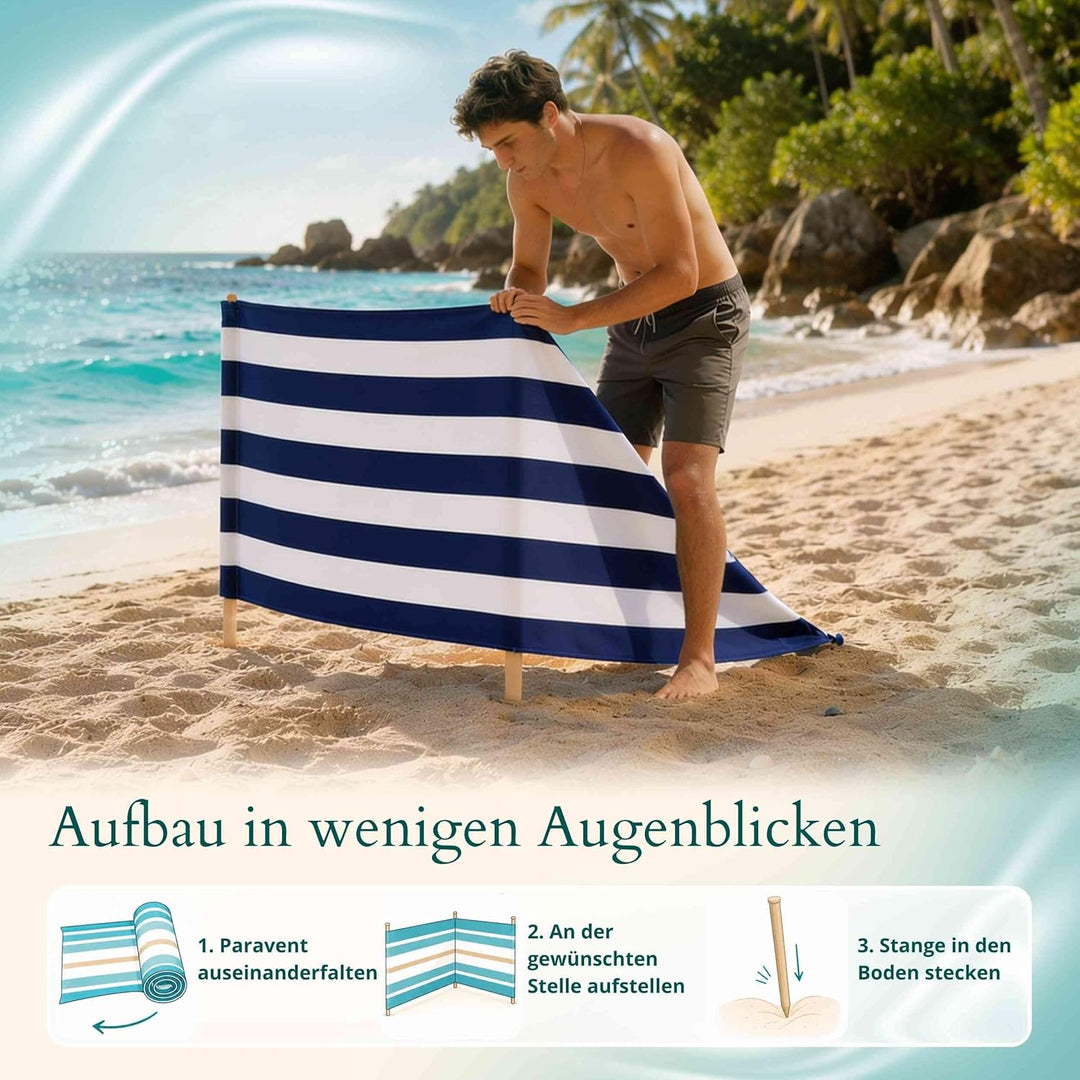 Strandparavent Klassische Streifen 6m | Windschutz Sichtschutz Strand Mikrofaser UV-Schutz 80cm Desi