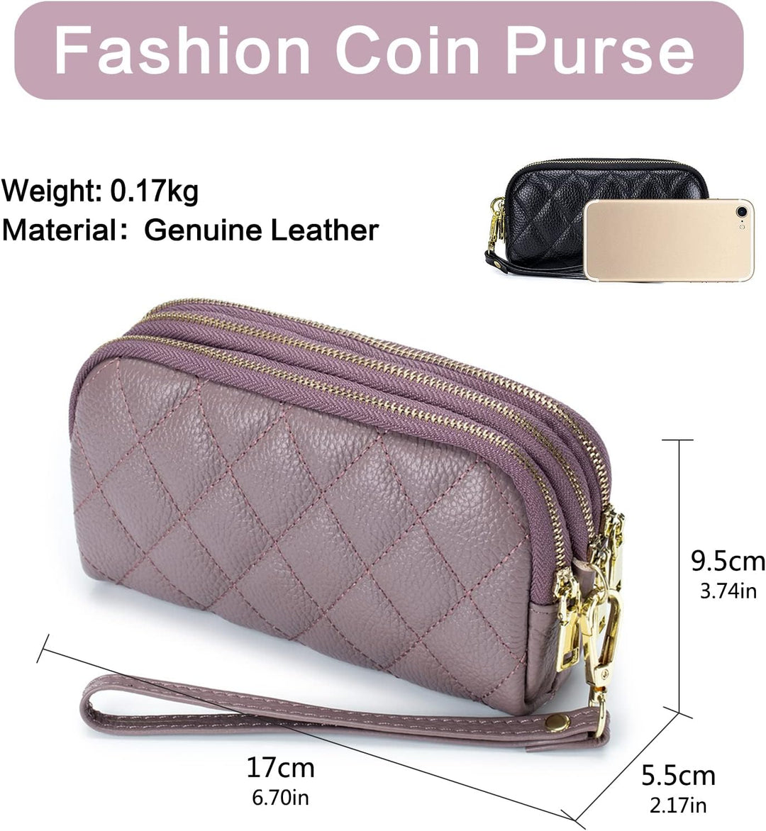 PORRASSO Leder Münzbörse Klein Geldbörse Clutch Wristlet Bag Tragbar Schlüsseltasche Multifunktional