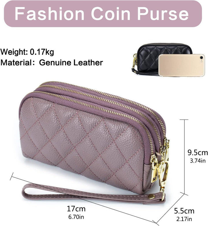 PORRASSO Leder Münzbörse Klein Geldbörse Clutch Wristlet Bag Tragbar Schlüsseltasche Multifunktional