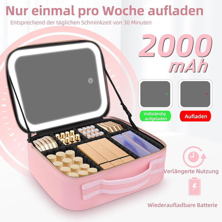 Reise-Makeup-Tasche Kosmetiktasche Make up Organizer Tasche mit grossen beleuchteten Spiegel 3 Farbe