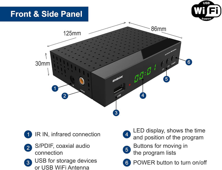 EDISION Proton S2 Plus Full HD Satelliten Receiver FTA, (DVB-S2 | ARD & ZDF SD Abschaltung tauglich)