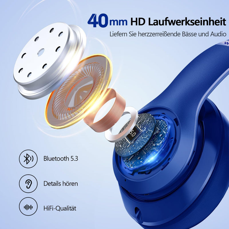 Lankey Sound 9S Bluetooth Kopfhörer Over Ear, 60 Stunden Spielzeit, Leichter Kabellose Kopfhörer mit