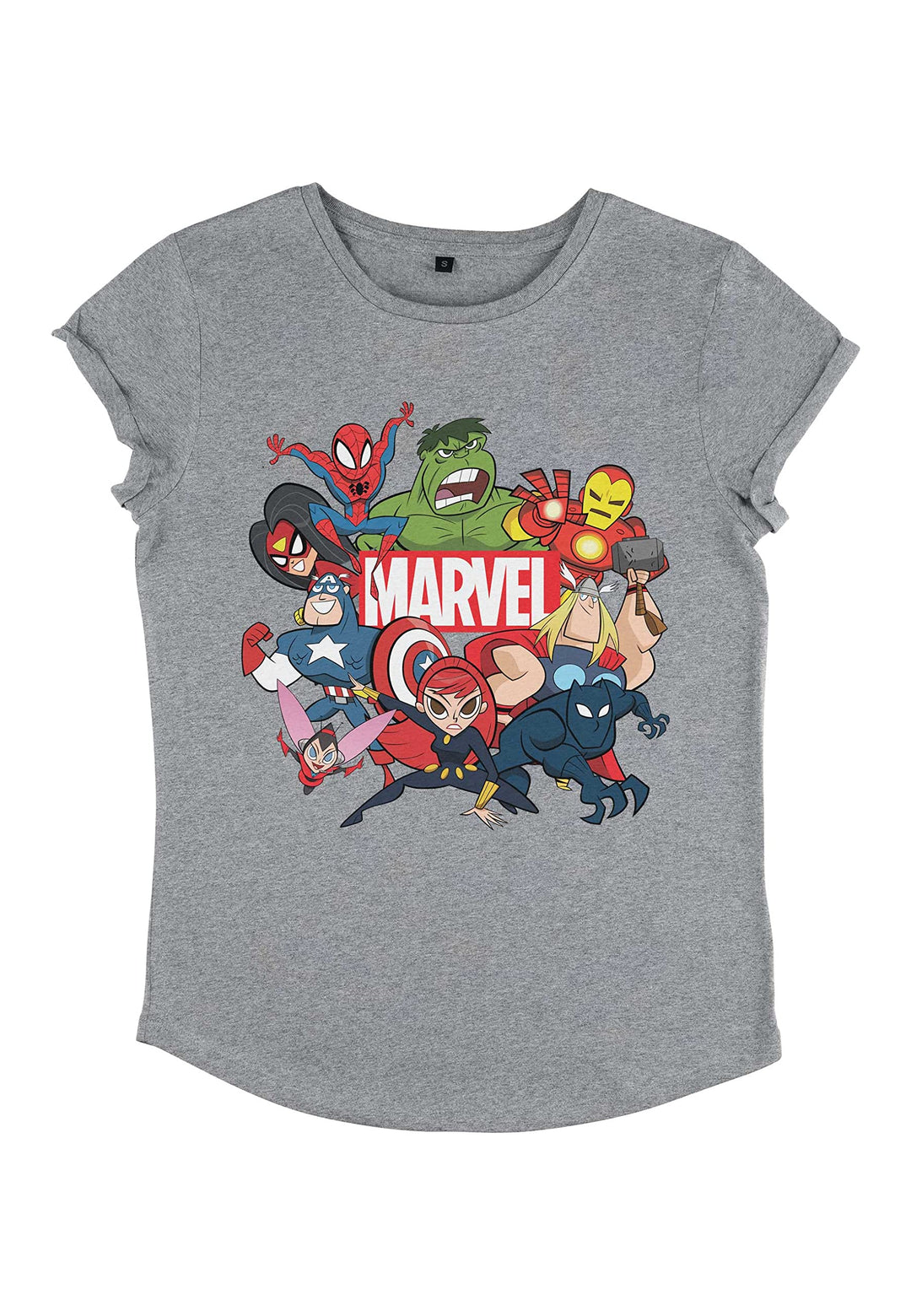 Marvel Damen Avengers Classic Group Marvel Retro Women's Rolled Sleeve T-shirt M Melange Grey, M Mel