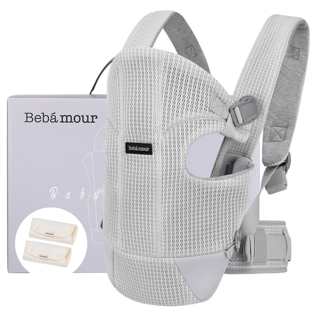 Bebamour Babytrage Vorder und Rückentrage mit 2 Schulterlätzchen,Light Grey, Light Grey