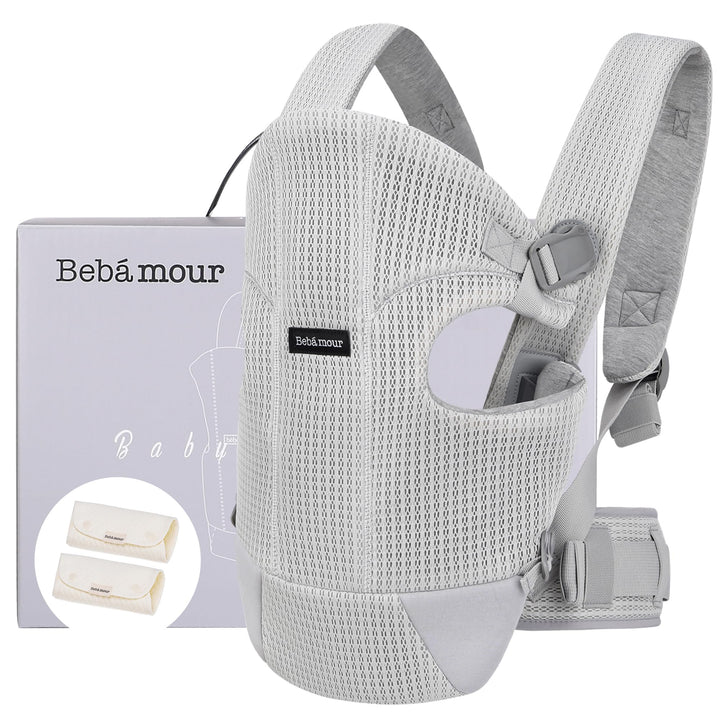 Bebamour Babytrage Vorder und Rückentrage mit 2 Schulterlätzchen,Light Grey, Light Grey