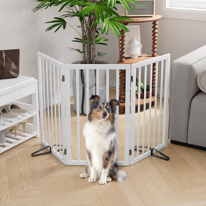 81,3 cm H extra hohes freistehendes Hundegitter, 3 Paneele, Bambusholz, Haustiergitter mit 2 Metalls