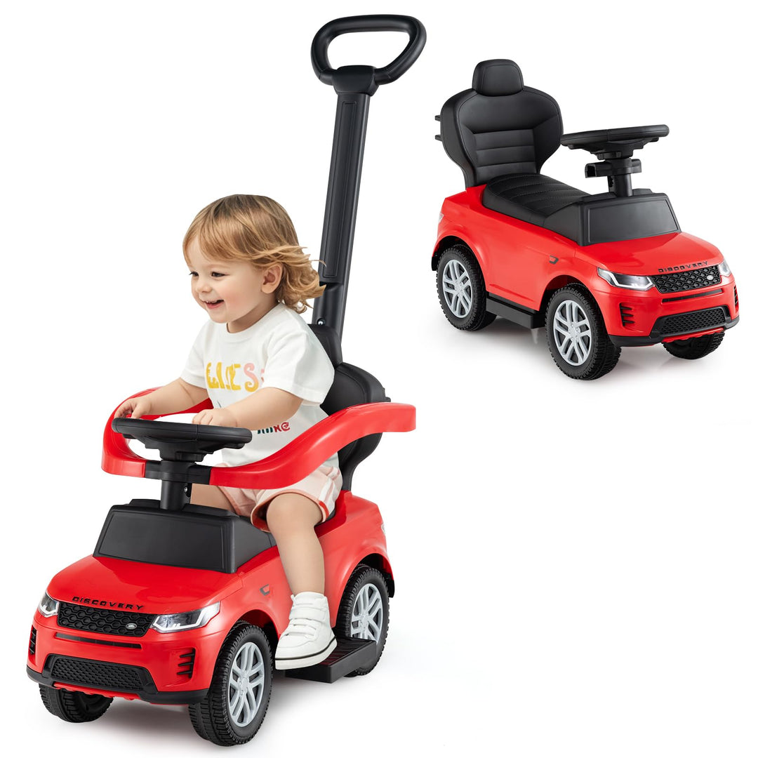 GOPLUS Rutschauto mit Schiebestange, Rutschfahrzeug mit Lenkrad, Sound, Stauraum, Spielzeugauto mit