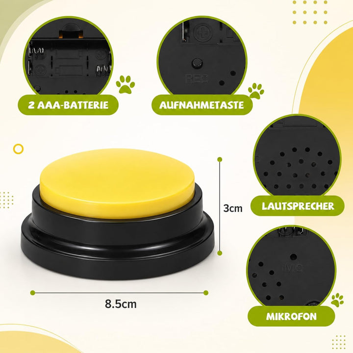 Buzzer mit Aufnahmefunktion, 6 Stück Hunde Buzzer mit aufnahmefunktion, 30 Sekunden Aufnahme, Buzzer