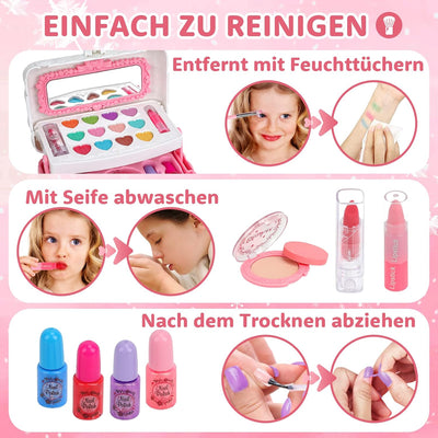 Kinderschminke Set Schminkkoffer Mädchen - 55Pcs Waschbar Kinder Schminke für Mädchen, Kinder Schmin