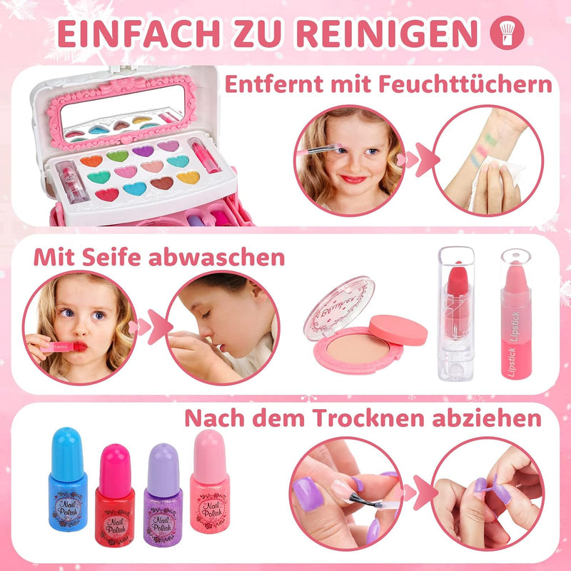 Kinderschminke Set Schminkkoffer Mädchen - 55Pcs Waschbar Kinder Schminke für Mädchen, Kinder Schmin