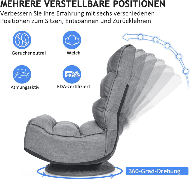 GOPLUS 360° drehbarer Bodenstuhl, klappbarer Bodensessel mit Verstellbarer Rückenlehne, Gamingsessel