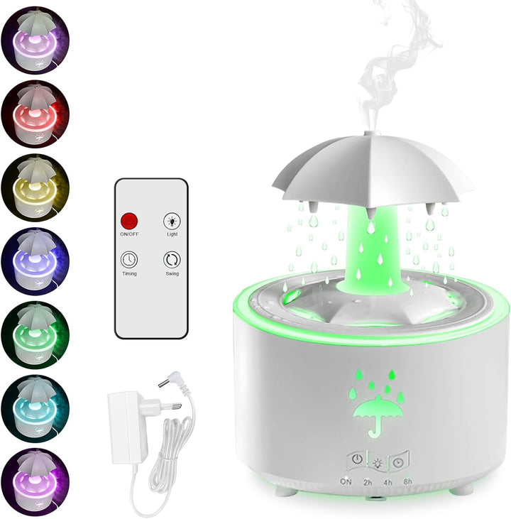 Regenschirm Luftbefeuchter, 300ml Rotierender Luftbefeuchter mit Fernbedienung 7-Farben LED Luftbefe