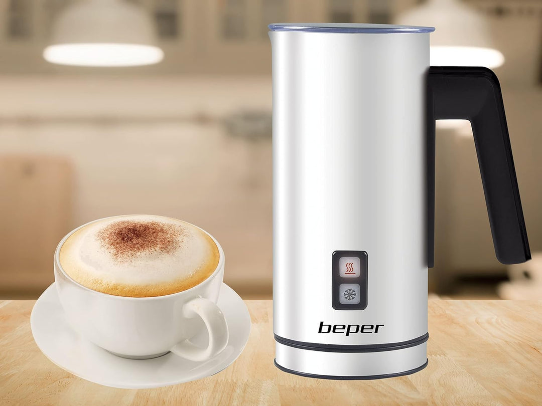 BEPER BB.210 Milchaufschäumer, Automatischer Milchaufschäumer aus Stahl für Cappuccino, Milch, heiss