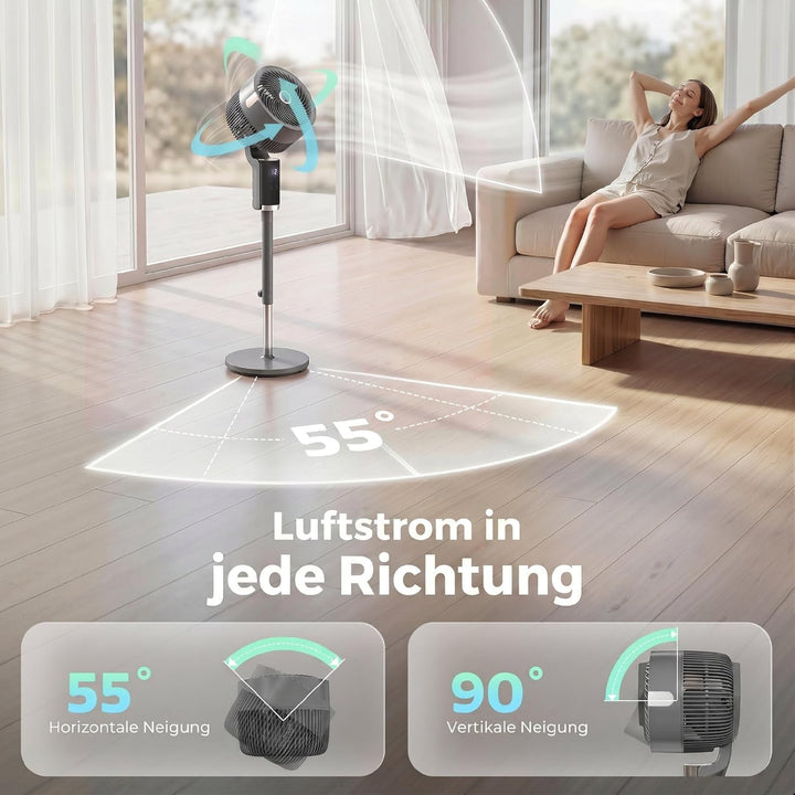 HOMCOM Standventilator Luftzirkulator Lüfter mit 8 Geschwindigkeitsstufen, LED-Display, Fernbedienun